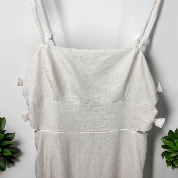 WAYF Linen Blend Cut Out Bow Midi Dress in Ivory - NWT - Sz L | Large - Picture 8 of 11